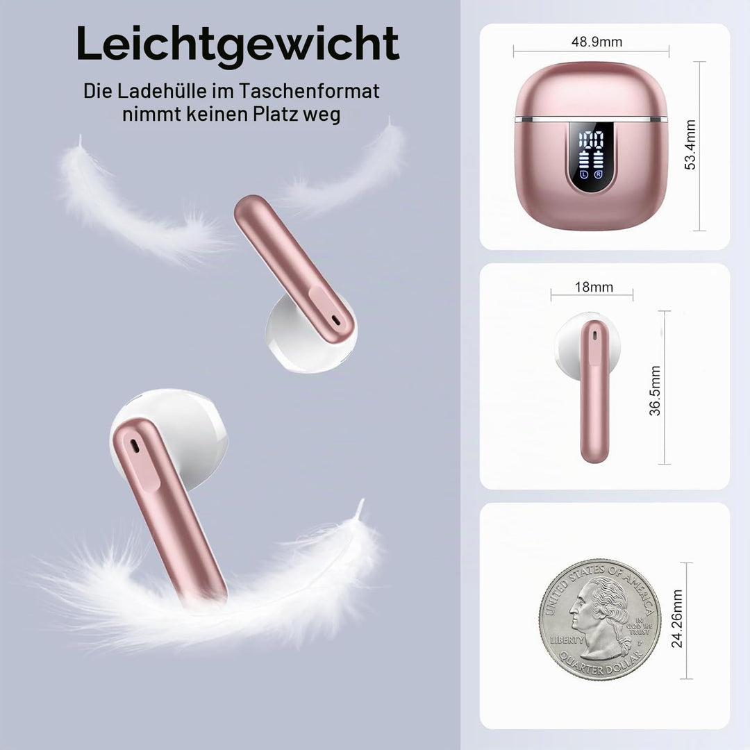 Bluetooth Kopfhörer 5.4, Kopfhörer Kabellos Bluetooth In Ear mit 6 ENC Noise Cancelling Mics, 40Std