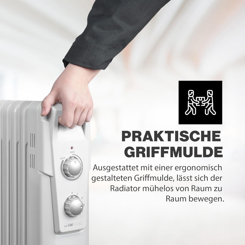 Clatronic RA 3735 7 Rippen-Ölradiator, mobiler Heizkörper, 1500 Watt, stufenloser Thermostatregler,