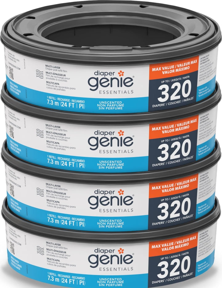 Diaper Genie Essentials Runde Nachfüllpackung, 4er-Pack, für bis zu 1280 Windeln für Neugeborene, mi