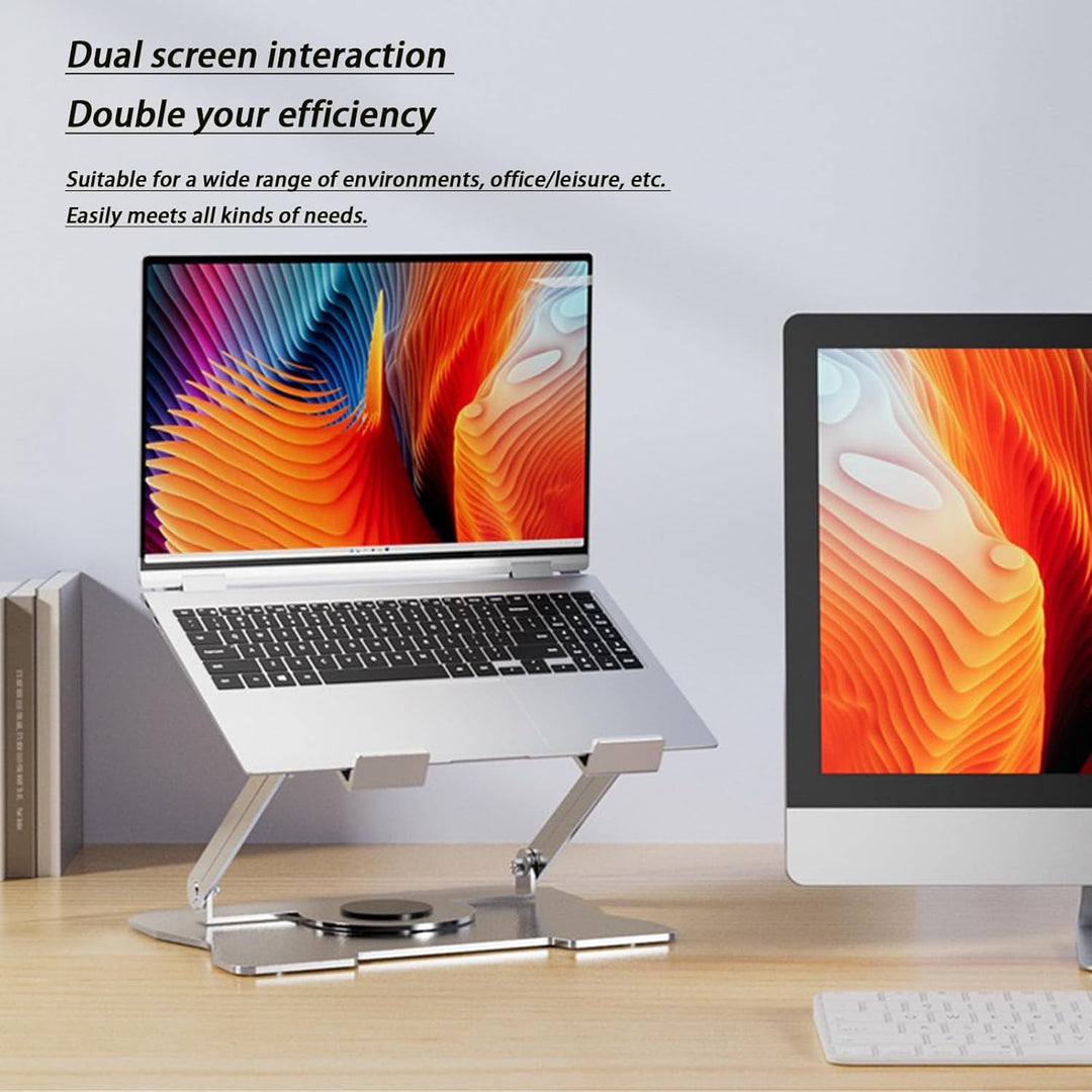 Laptop Stand, 360 Degree Rotating Foldable Aluminum Laptop Stand, Ergonomic, 6-Position Adjustable,