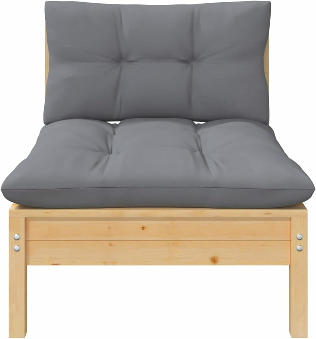 Goliraya Kiefernholz Massiv Garten Mittelsofa Garten-Lounge-Set mit Grauen Kissen Modular Gartensofa