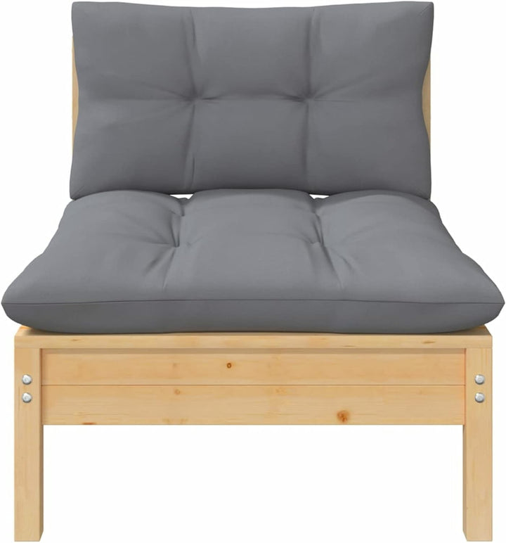 Goliraya Kiefernholz Massiv Garten Mittelsofa Garten-Lounge-Set mit Grauen Kissen Modular Gartensofa