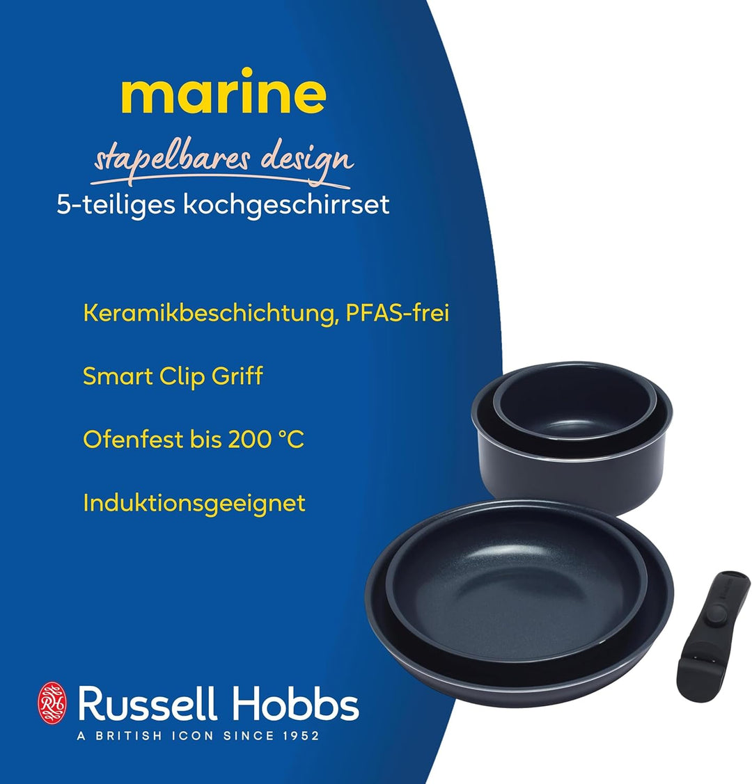 Russell Hobbs Kochtopf Set 5-teilig, Töpfe und Pfannen Kochgeschirr mit Keramikbeschichtung, Smart C