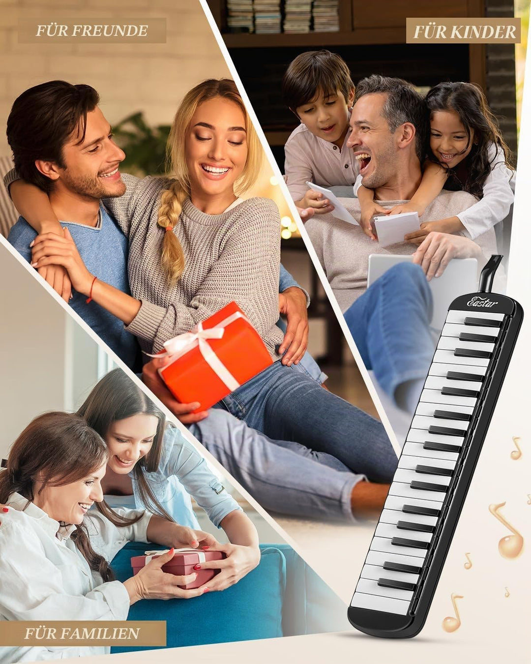 Eastar Melodica mit 37 Tasten, Blasinstrument mit Mundstück, Blas-Piano-Keyboard, inklusive Tragetas