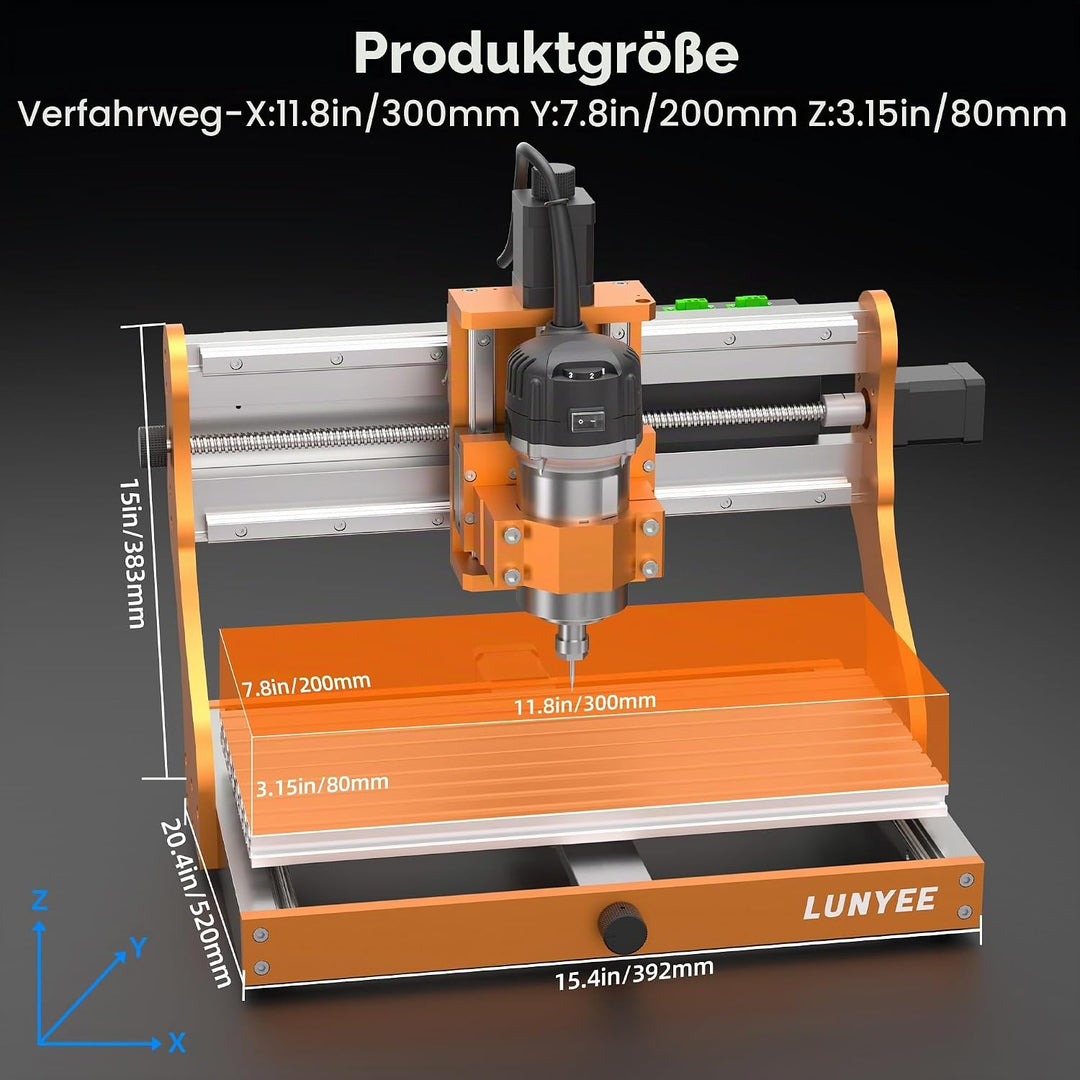 LUNYEE 3020 Nova CNC-Fräsmaschine, Ganzmetall-Linearführungen und Kugelgewindetriebe an allen XYZ-Ac