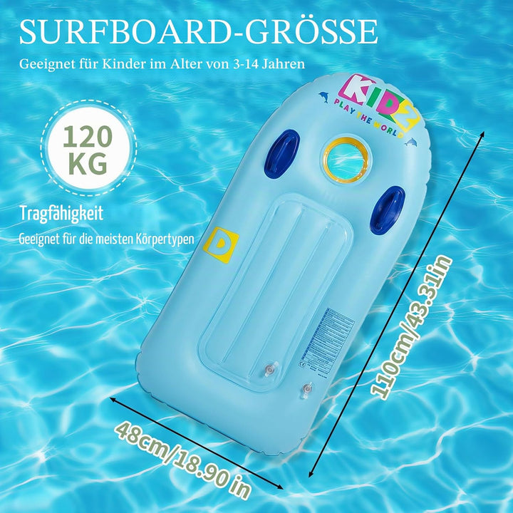 Schwimmbrett Bodyboard Aufblasbar, Surfbrett Bodyboard mit Griffen, Schwimmhilfe Aufblasbar Kinder,