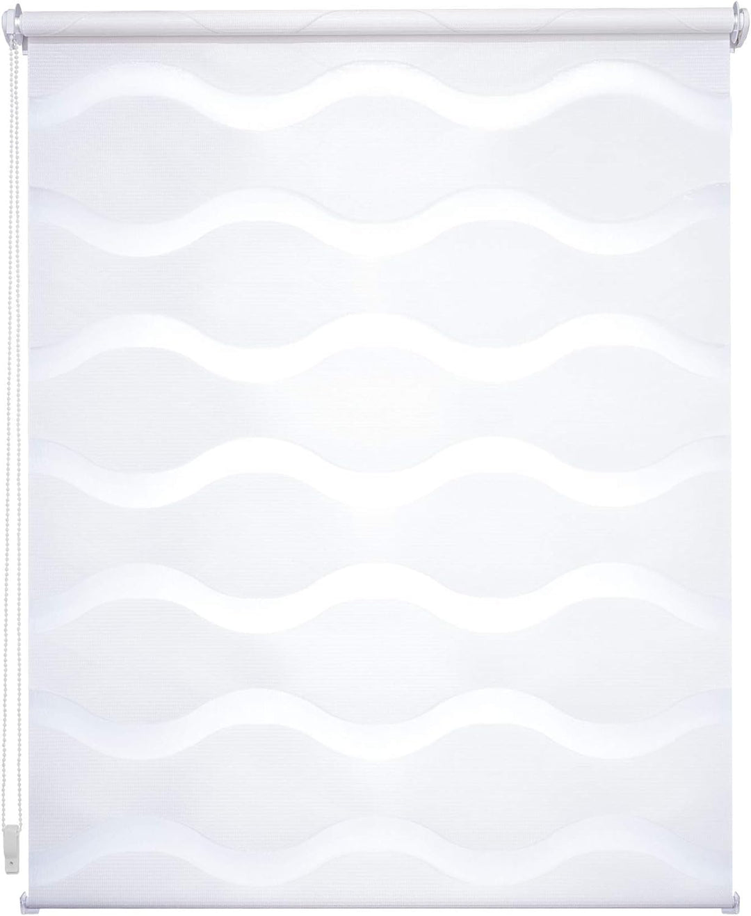 Klemmfix Doppelrollo Weiss Wave - Breite 40 bis 120 cm, Länge 150 cm BZW. 210 cm - Duo - Rollo ohne