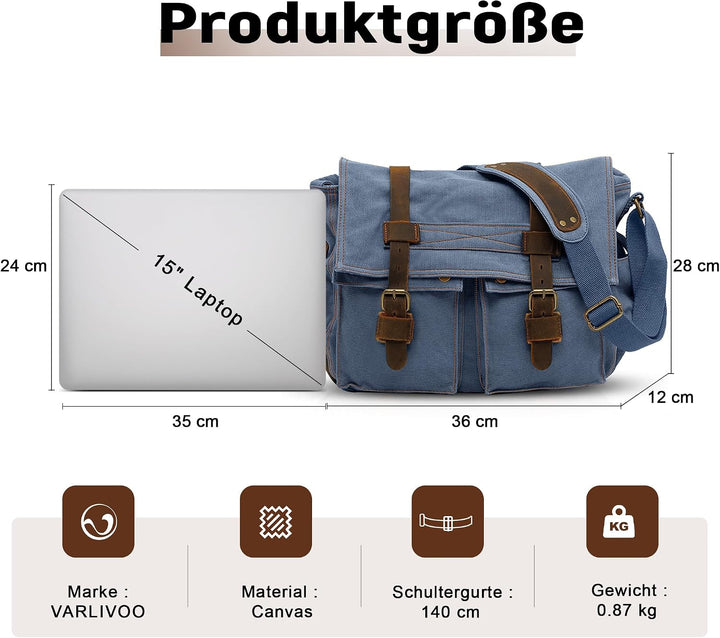 VARLIVOO Umhängetasche für Herren Schultertaschen 14" Zoll Laptoptaschen Messenger Bags Kuriertasche