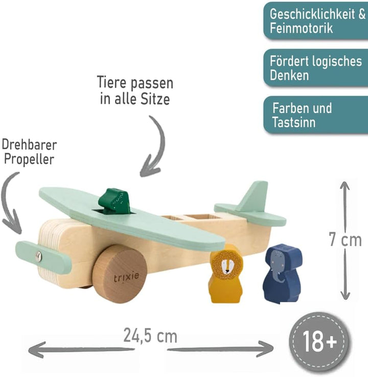Elefantasie Trixie Flugzeug aus Holz PERSONALISIERT mit Name graviert Motorikspielzeug Holzflugzeug