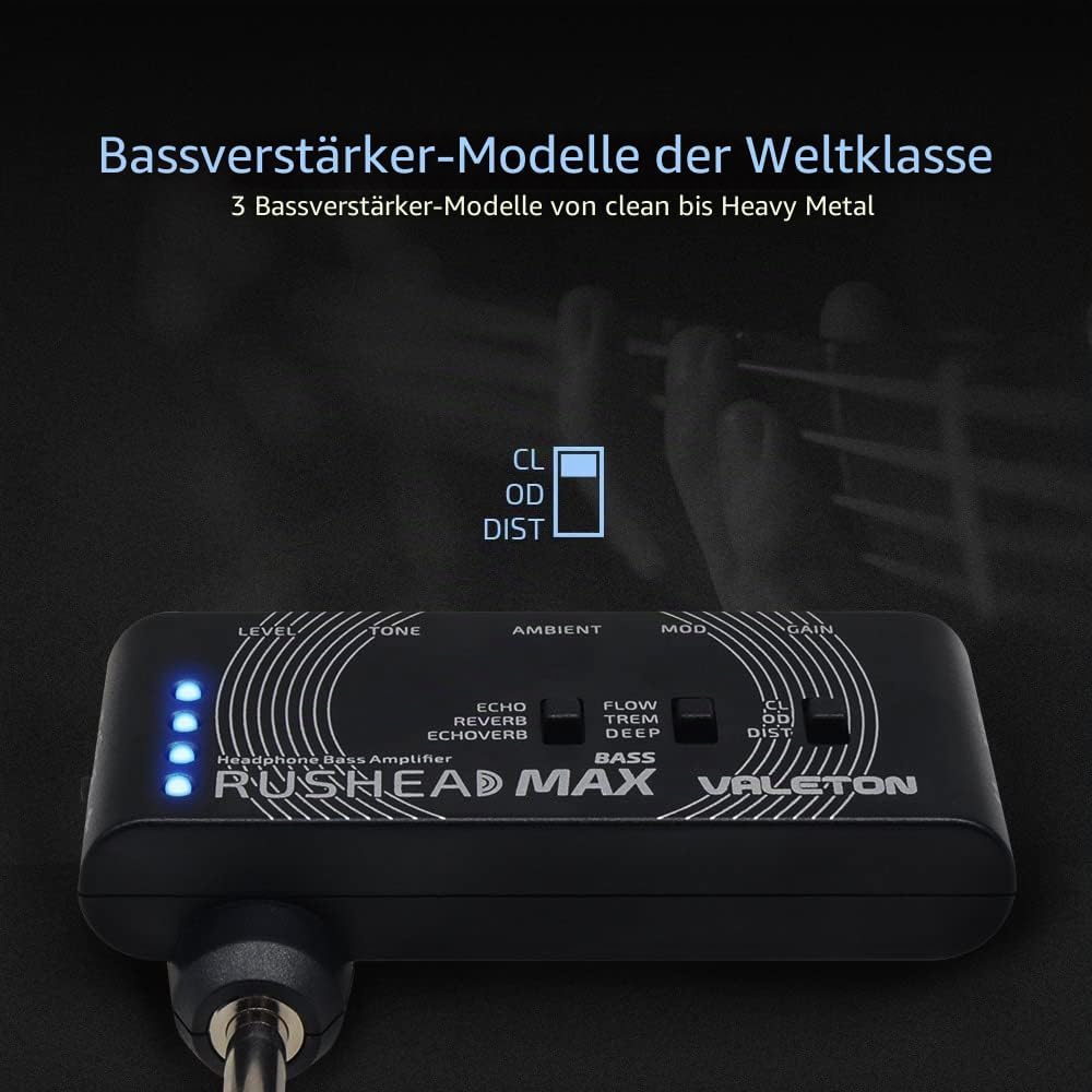 Valeton Rushead Max Bass Kopfhörer Verstärker Multi-Effects USB Aufladbar Portabel Hosentasche Schla