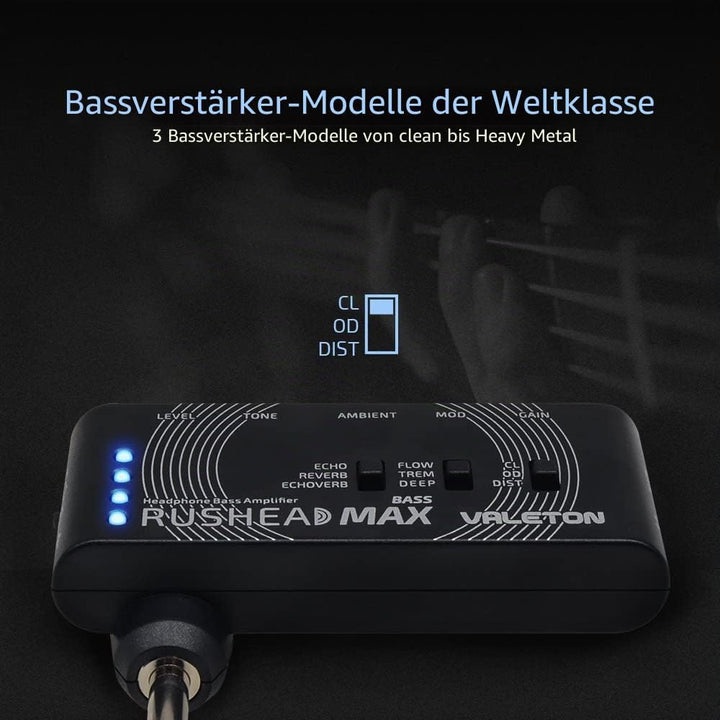 Valeton Rushead Max Bass Kopfhörer Verstärker Multi-Effects USB Aufladbar Portabel Hosentasche Schla