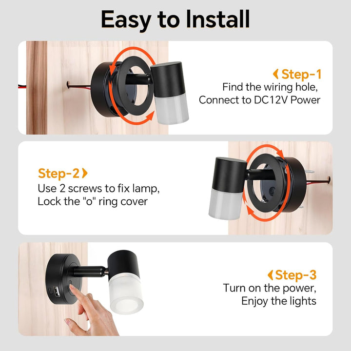 acegoo 12V Leselampe Wohnmobil LED Dimmbar Bett Lampe mit USB-Schnellladegerät, Acryl Spot 24VDC für