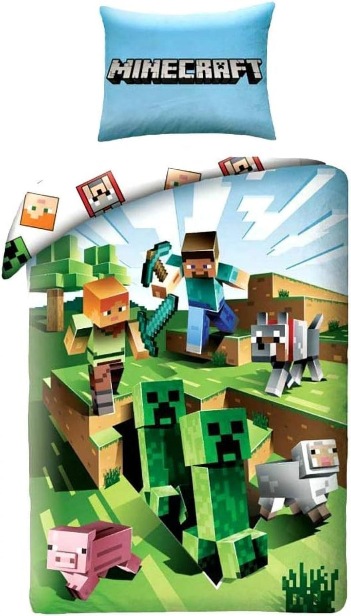Halantex Minecraft Bett Set Kakteen die rennen Cactus Baumwolle Bettbezug 135x200cm Und Kissenbezug