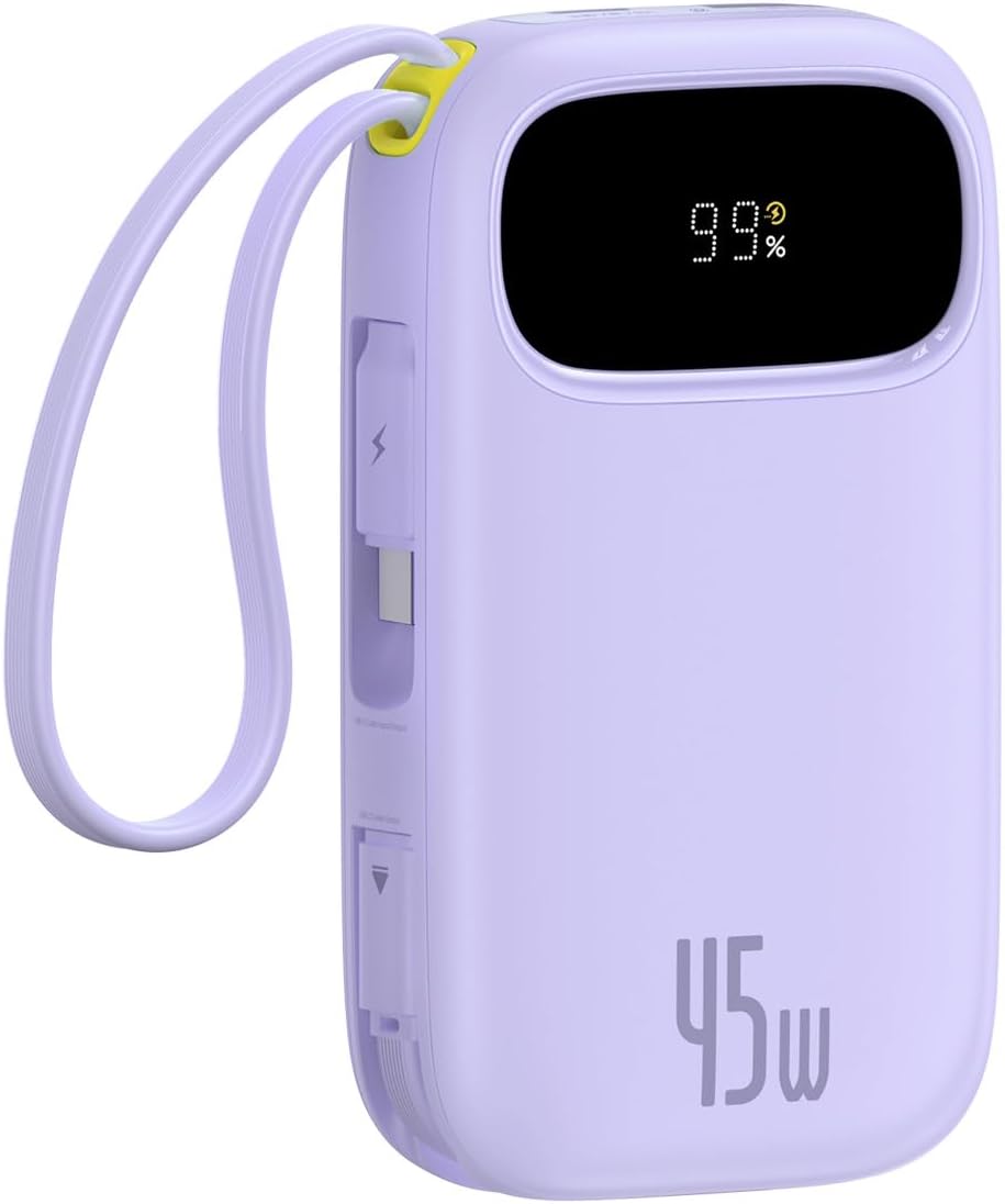 Baseus Powerbank 20000mAh 45W mit integriertem USB-C Kabel, QPow3 Power Bank PD3.0 QC4.0 Externe Han