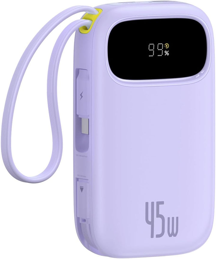 Baseus Powerbank 20000mAh 45W mit integriertem USB-C Kabel, QPow3 Power Bank PD3.0 QC4.0 Externe Han