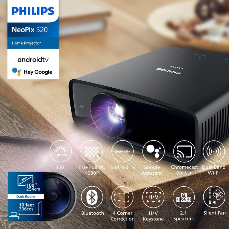 Philips NeoPix 520, True Full HD Projektor mit Android TV, Chromecast und integriertem HDMI Anschlus