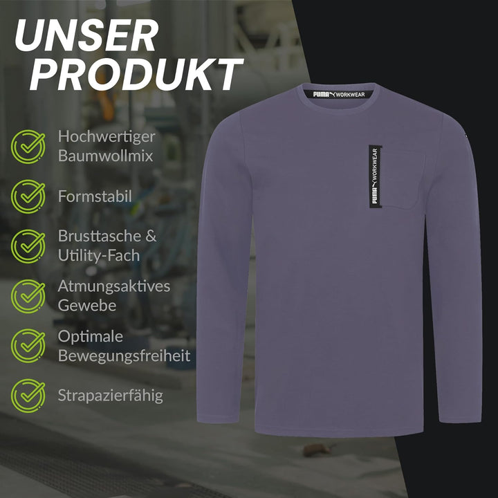 PUMA Workwear Advanced Kollektion - Longsleeve Herren Pullover - Brusttasche und Utility Fach an der