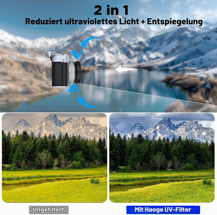 Haoge LUV-X54B Metall Gegenlichtblende Sonnenblende mit MC UV Filter Ultraviolett Schutzfilter für F