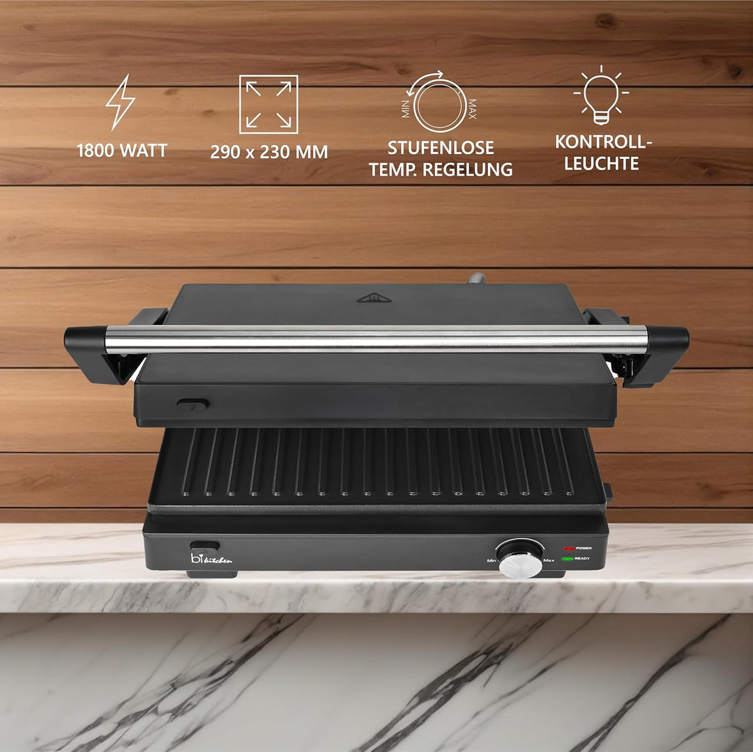 Silva Schneider grill 200 Kontaktgrill | 1500-1800W | Abnehmbare Grillplatten | Stufenlose Temperatu