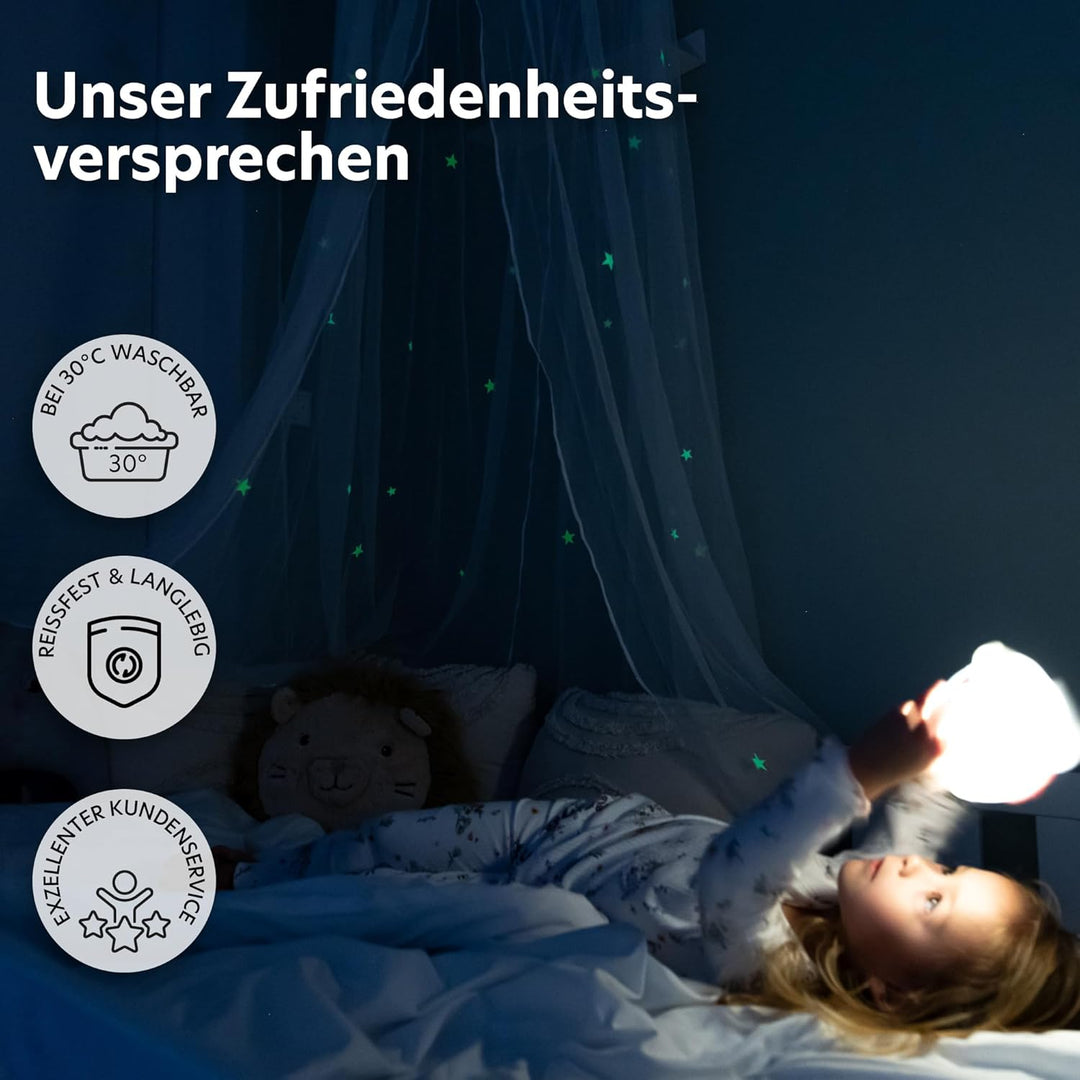 lilimaus Betthimmel [Weiss] - Baldachin Kinderzimmer mit Leuchtsternen für Mädchen & Jungen - Himmel