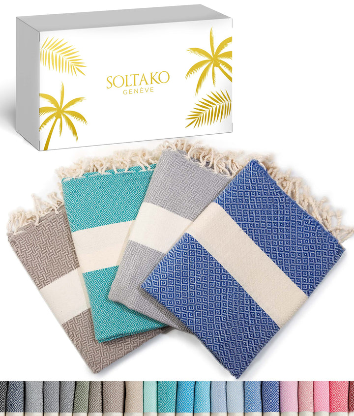 SOLTAKO Fouta Diamant Premium Hamamtuch 100x200 cm, 100% Baumwolle, schnelltrocknend &amp; saugfähig, St