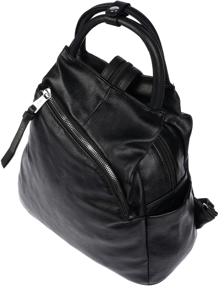 Christian Wippermann grosser Damen City Rucksack Tasche Body Bag Leder Optik Schultertasche Schwarz,