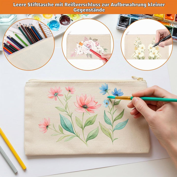 JMIATRY 30 Stück DIY Blanko Stoffbeutel Mit Reissverschluss Beige, 12 x 21cm Klein Stoffbeutel Zum B