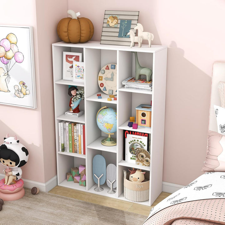 GIANTEX Bücherregal mit 11 Fächern, Standregal mit 2 Anti-Kipp-Kits, Aufbewahrungsregal aus Holz, 74