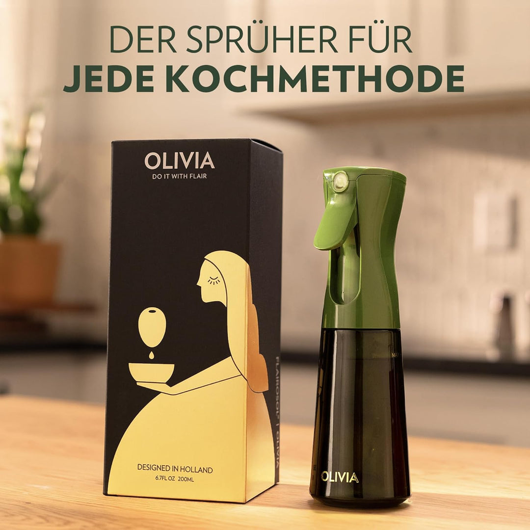 FLAIROSOL OLIVIA 200ml Glas-Ölsprüher - Kontinuierliche Ölsprühtechnik mit Portionskontrolle - Viels