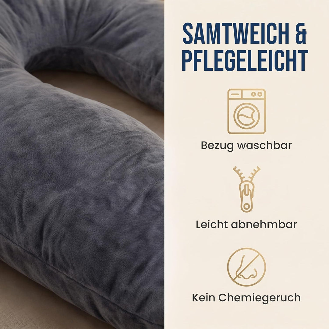 Seitenschläferkissen mit Bezug [waschbar - Flexible Füllung] Stillkissen XXL | Pregnancy Pillow | Ki