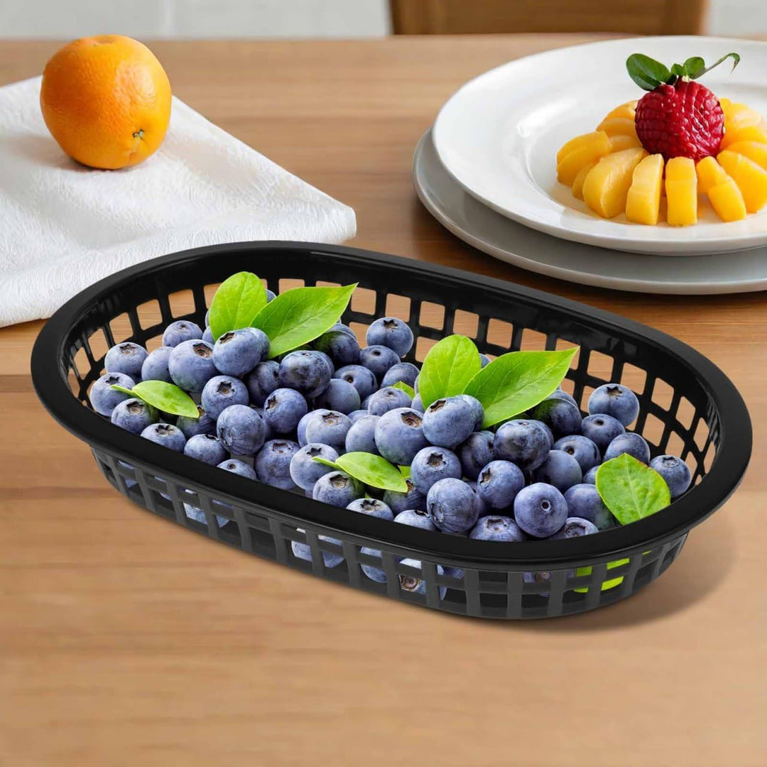 Angoily Kunststoff Fast Food Körbe -12 Stück Schwarzbrotkörbe zum Servieren - 23,5 x 15 x 3,5 cm Wie