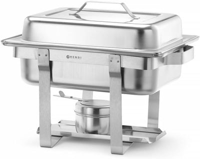 HENDI 475201 Chafing Dish 1/2, Gastronorm, mit hochglanzpoliertem, einsteckbarem Deckel. Inkl. Brenn