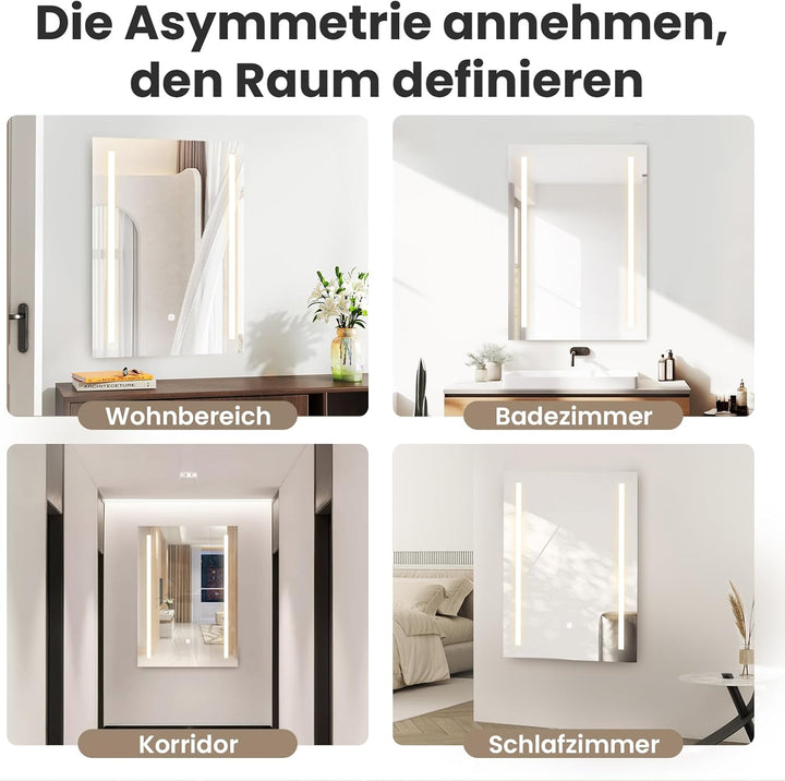 50x70 cm LED Badspiegel mit Beleuchtung Badezimmermit Touch-Schalter, 3 Lichtfarben, Badezimmerspieg