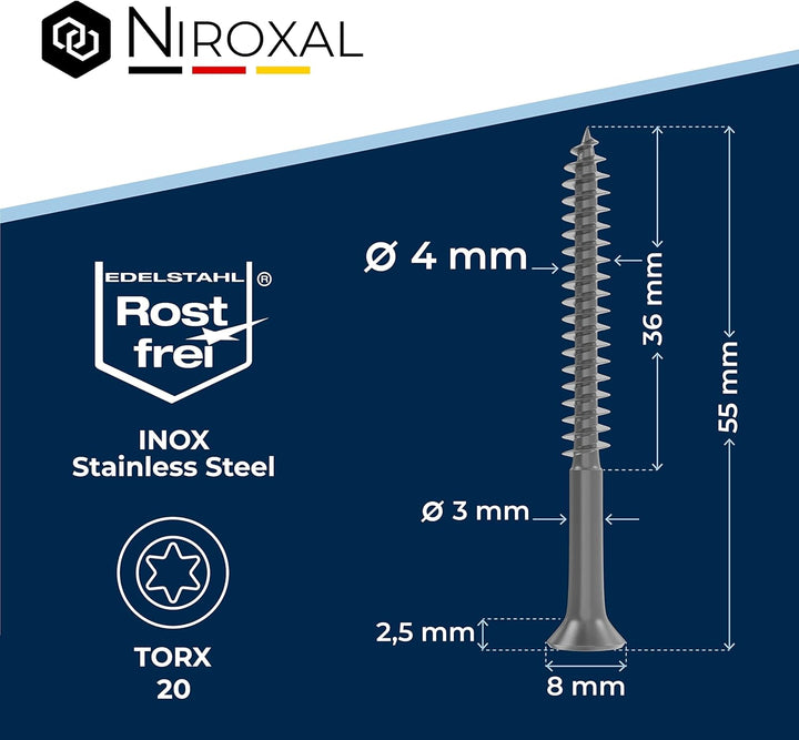 Holzschrauben Torx Schrauben 4x55 Edelstahl V2A rostfrei Spanplattenschrauben für Holz Teilgewinde 4
