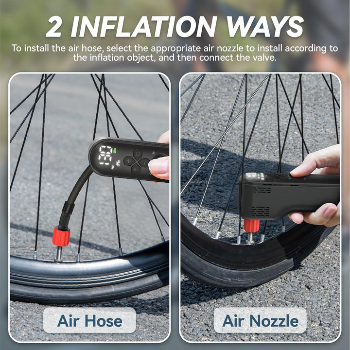 Fahrradpumpe Elektrisch, Fahrradzubehör 130 PSI Elektrische Minipumpe mit Manometer, Auto-Off und LE