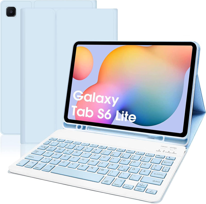 Samsung Galaxy Tab S6 Lite Tastatur mit Hülle, QWERTZ Deutsches Bluetooth Tastatur Hülle für Samsung