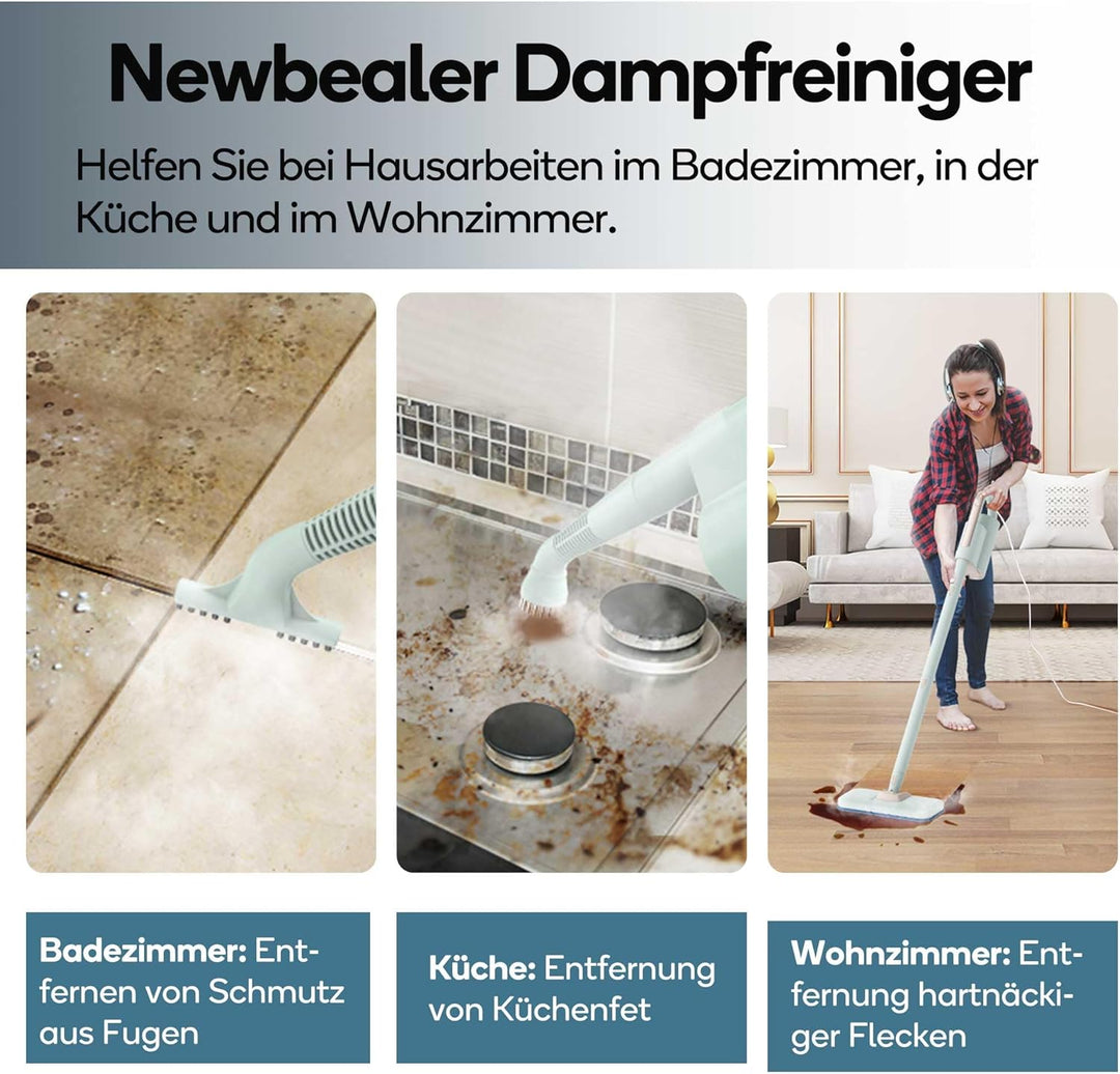 Newbealer Dampfreiniger 2-in-1 mit abnehmbarem Handdampfreiniger, 1200 W, 3 einstellbare Dampfstufen