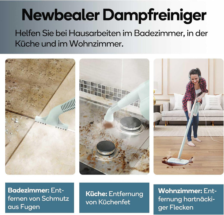 Newbealer Dampfreiniger 2-in-1 mit abnehmbarem Handdampfreiniger, 1200 W, 3 einstellbare Dampfstufen