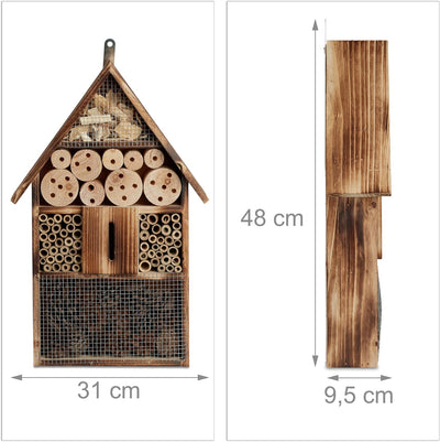 Relaxdays Insektenhotel 50 cm gross, Zum Aufhängen, Bienenhotel und Schmetterlingshaus, Geflämmtes H