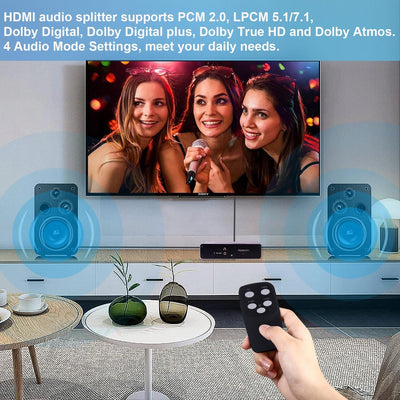 Tendak HDMI 2.1 Audio Extraktor, HDMI Audio Splitter 8K@60Hz HDMI zu HDMI/Optisch Spdif/Coaxial/3,5m