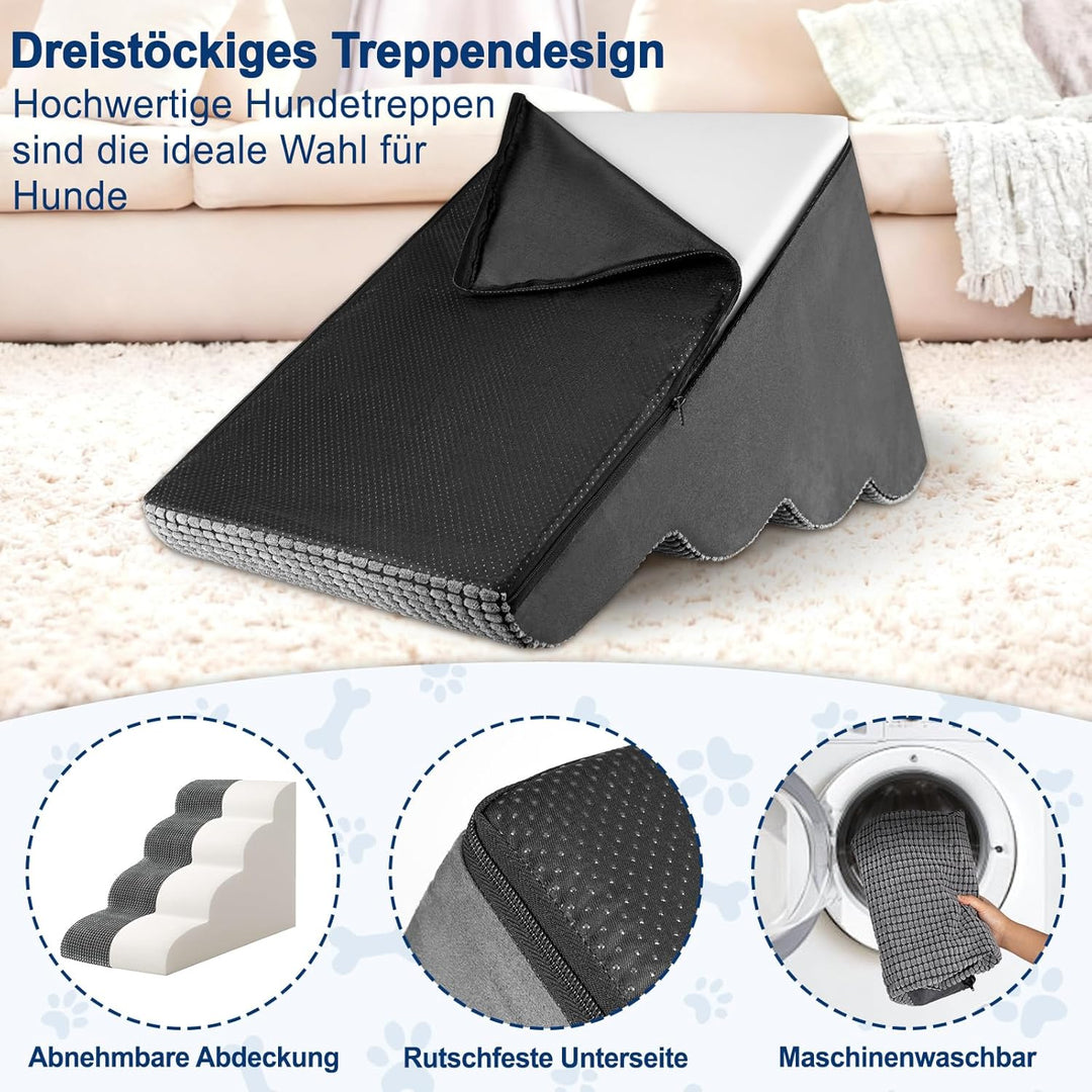 Hundetreppe für Kleine Hunde 50 cm Hoch, Haustiertreppe für Bett und Sofa aus Hochdichtem Schwamm, H
