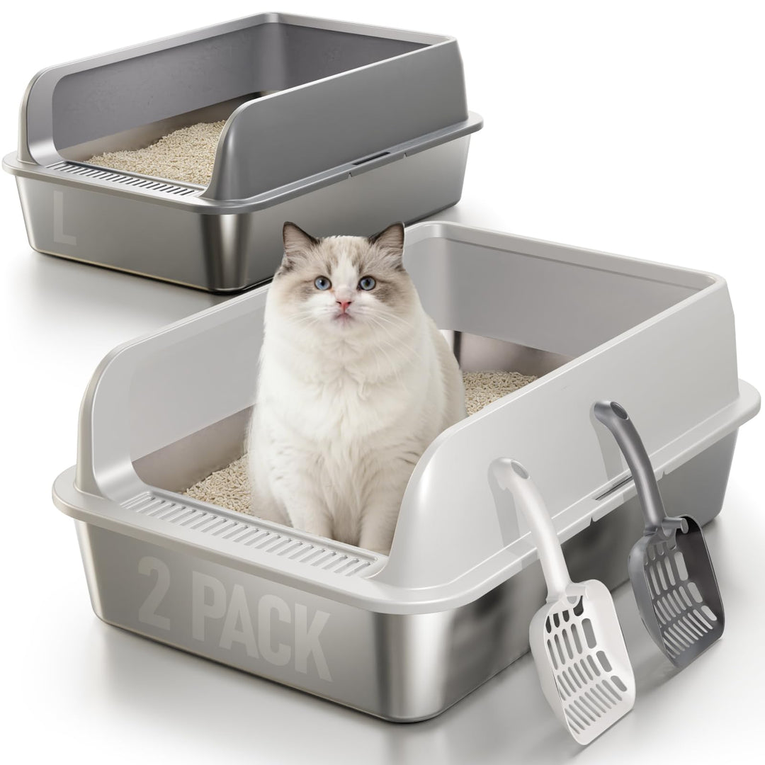 2 Pack Katzenklo Edelstahl Gehege mit Deckel, Katzentoilette aus Edelstahl | Katzenklo Mit Hochwandi