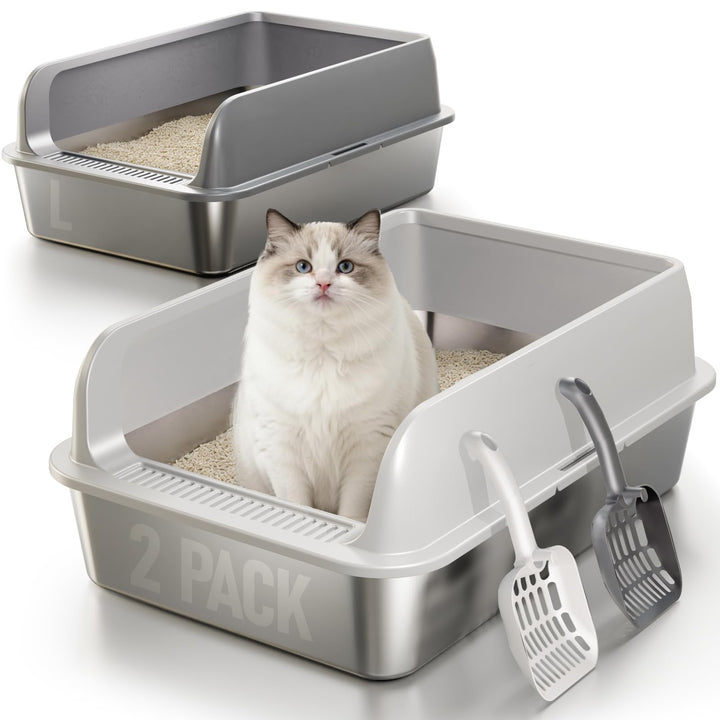 2 Pack Katzenklo Edelstahl Gehege mit Deckel, Katzentoilette aus Edelstahl | Katzenklo Mit Hochwandi