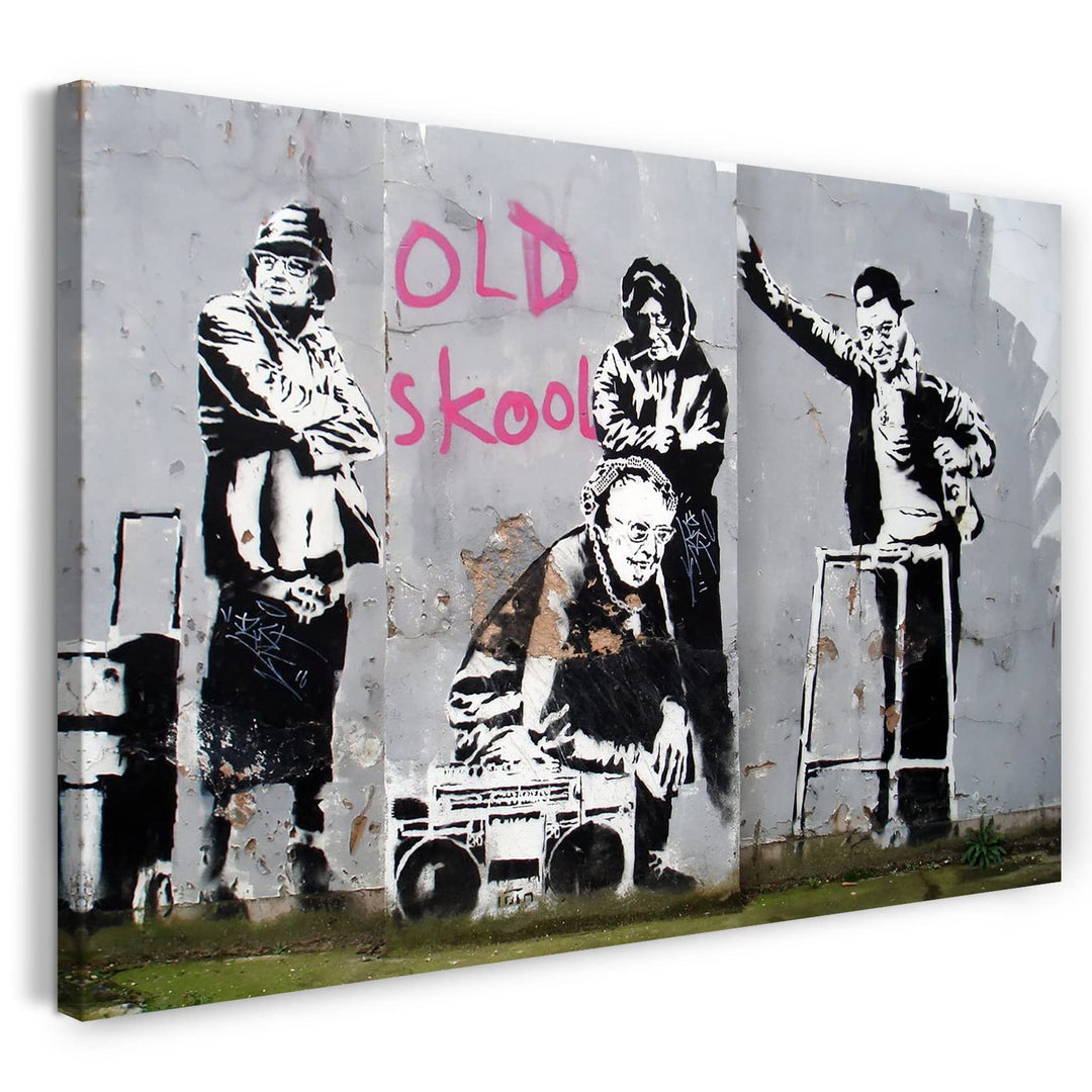 Printed Paintings Leinwand (60x40cm): Banksy - Old School Skool Alte Männer zelebrieren den real 60x
