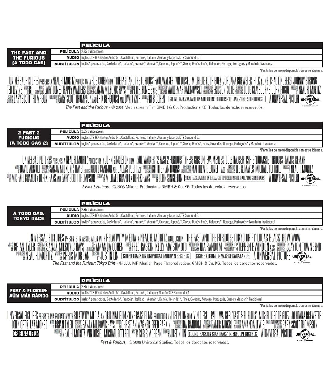 Fast & Furious Pack 1-9 - BD