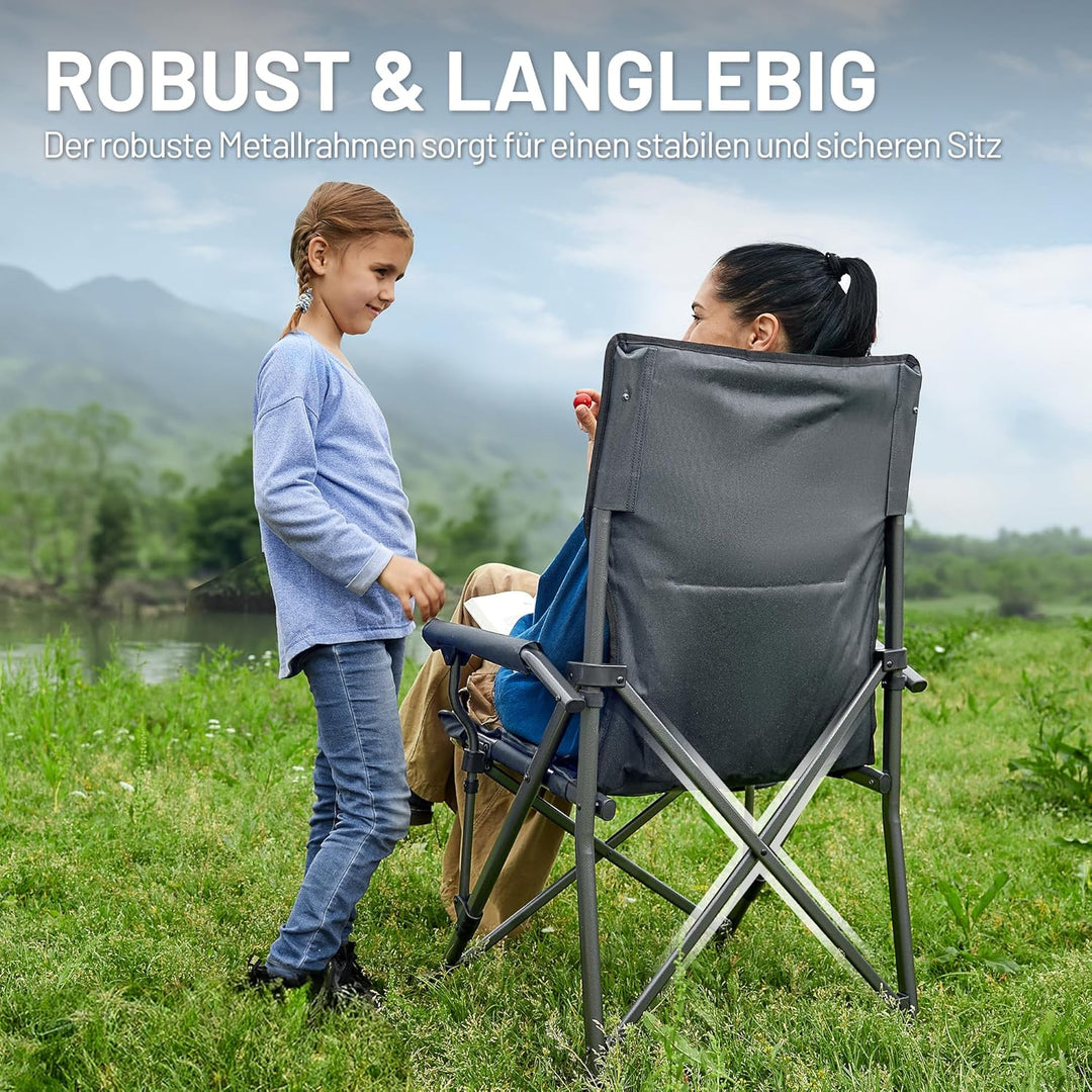 TIMBER RIDGE Campingstuhl faltbar 150kg hoher Rückenlehne Klappstuhl tragbar mit Getränkehalter hart