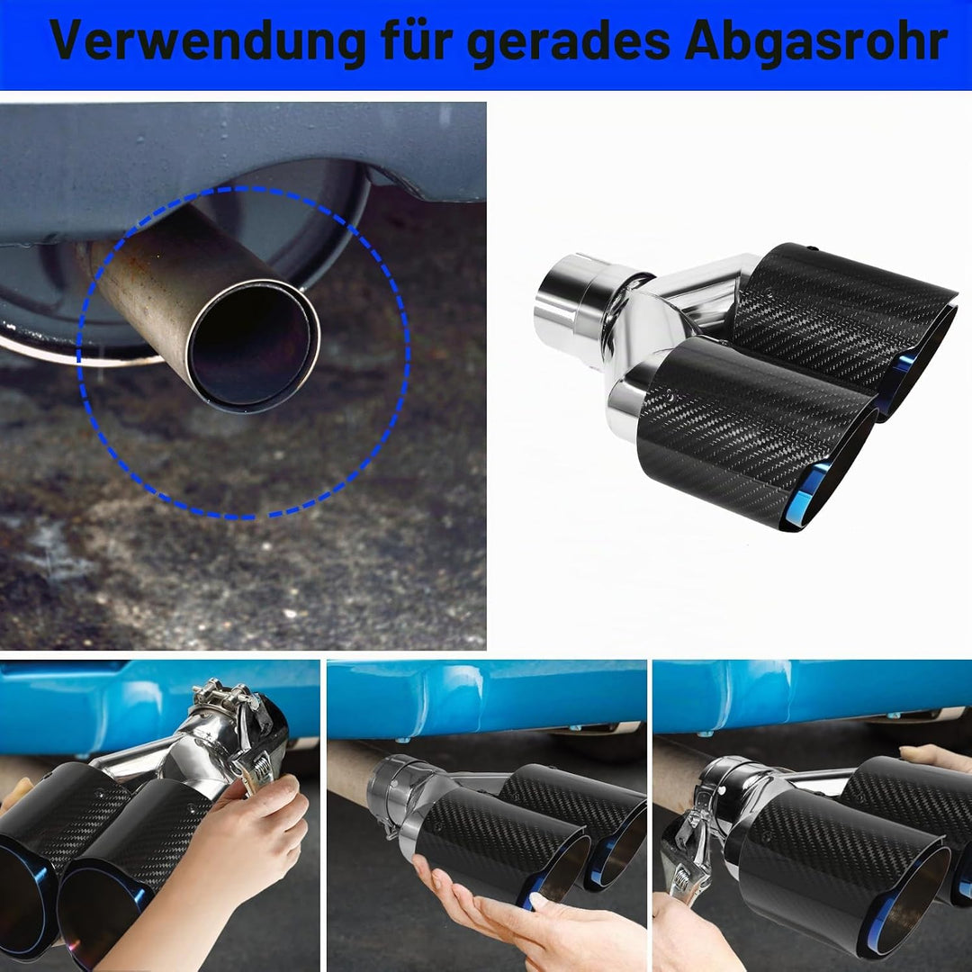 54mm Auspuffspitzen Auspuff Edelstahl und Glänzende Kohlefaser Auto Auspuff Endrohr, Einlass 2,1" Au