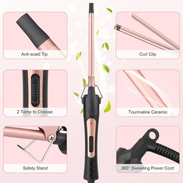 Mini Lockenstab kleine Locken, Schlanker Lockenstab 9mm mit Klammer Professional Keramik für Spirall