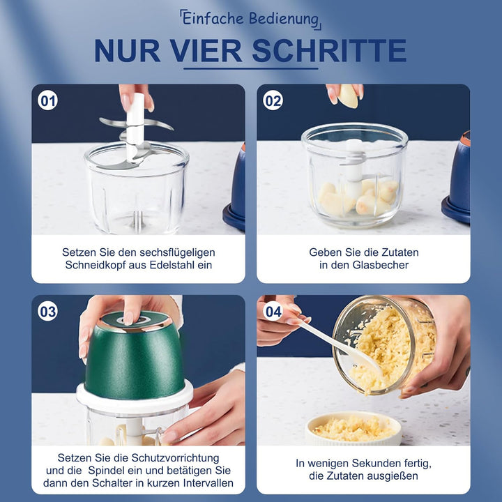 Zwiebel Zerkleinerer, Zerkleinerer Küche,350 ml,6 Edelstahlklingen,Mit Typ-C-Ladekabel für die heimi