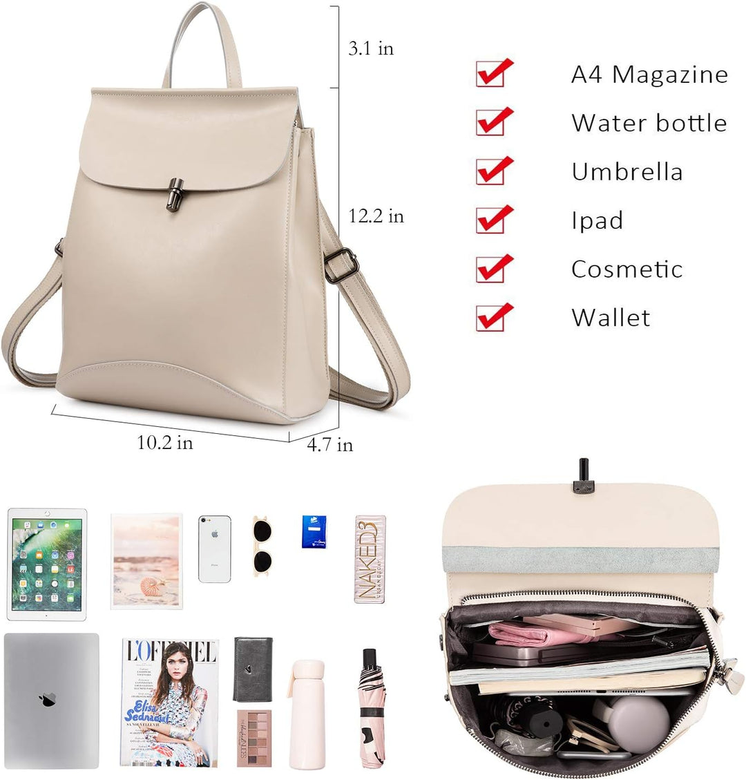 Realer Echtes Leder Rucksäcke Geldbörsen für Frauen Schultertasche Beige, Beige